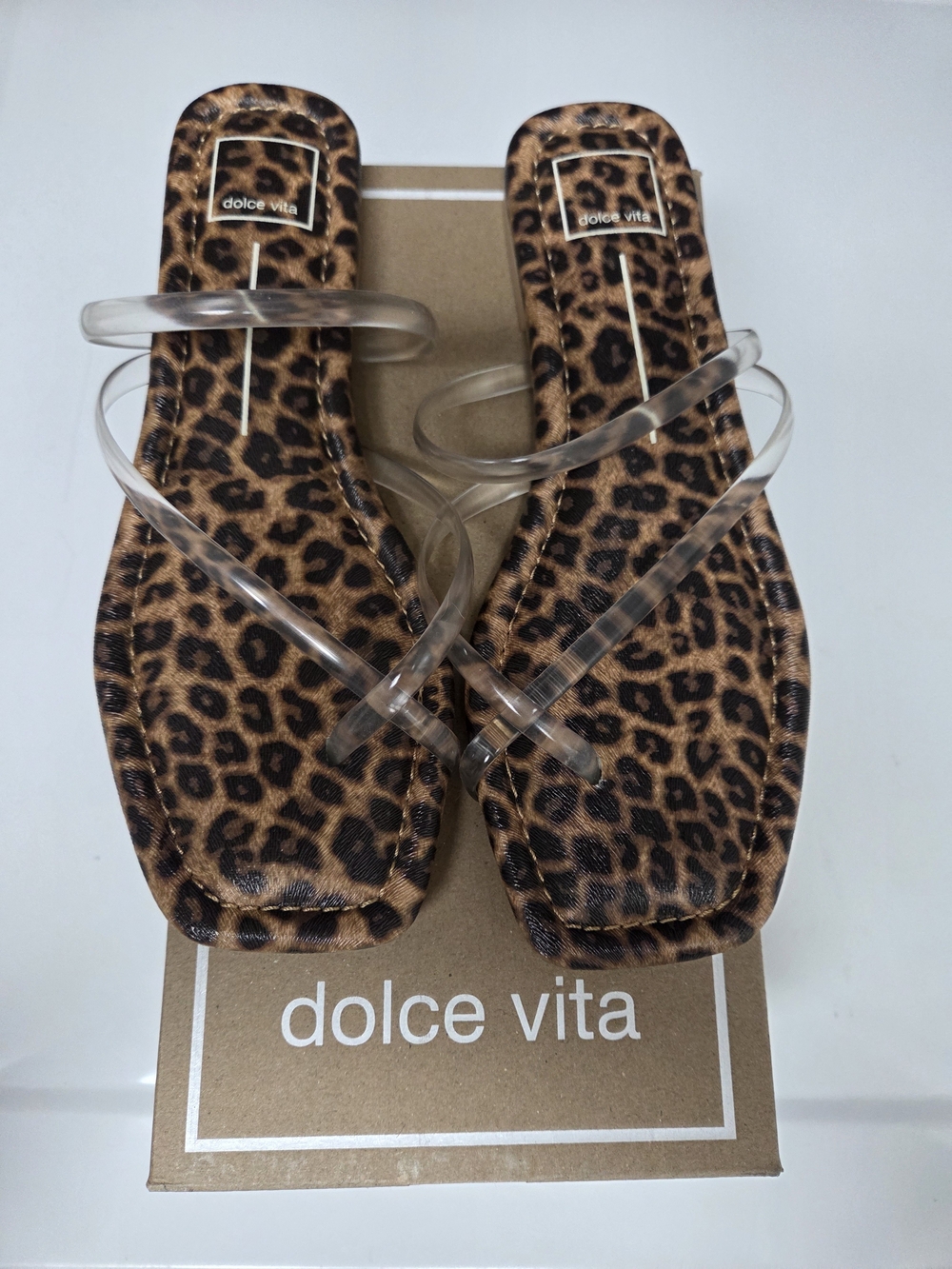 Dolce Vita Leopard Print Slide Sandals with Clear Straps